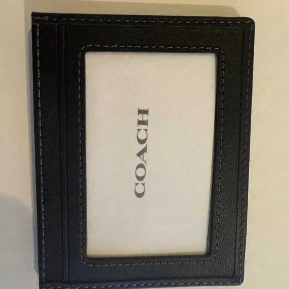Coach Black Leather Signature C Denim SLIM ID Card Case Wallet CAJ47 - Picture 9 of 15